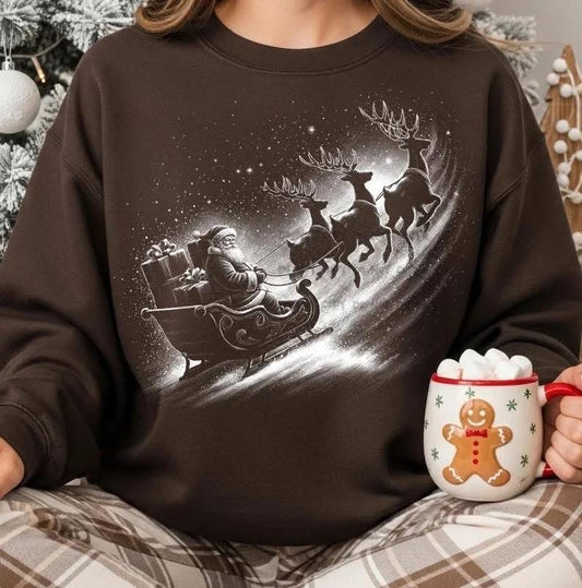 Santa's Sleigh Snow Look Adult Top