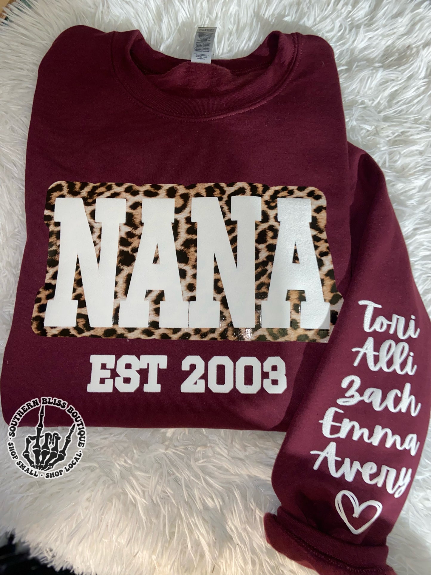 Cheetah Offset With Puff Custom Title Sweatshirt With Names On Sleeve