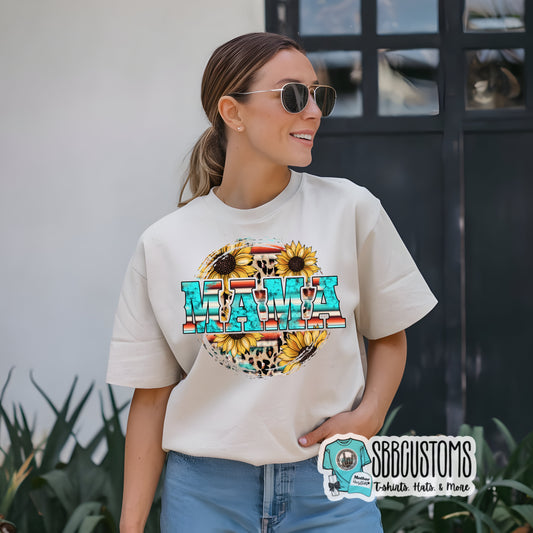 Mama Teal and Sunflower T-shirt