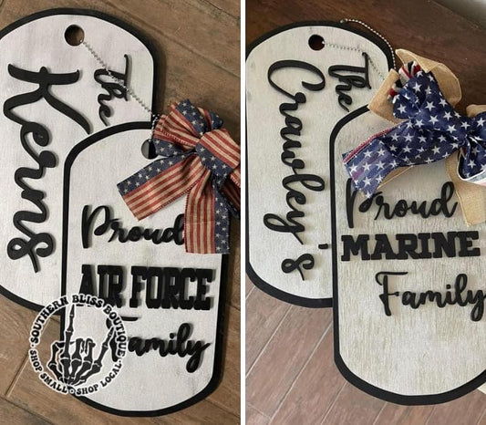 Military Family Dog Tags Door Hanger w/ Bow Preorder