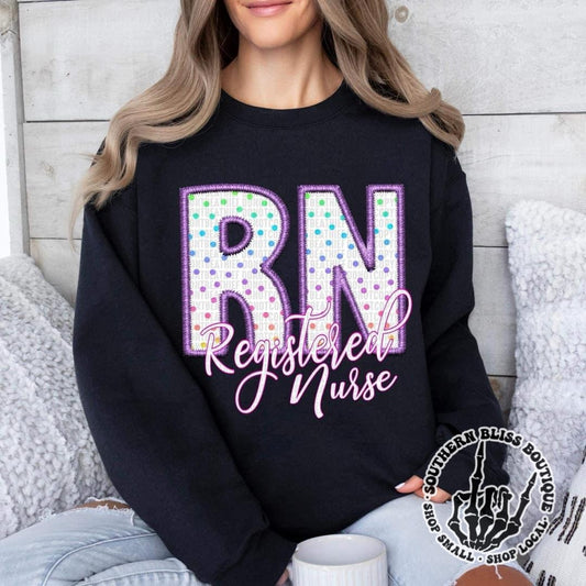 RN Registered Nurse Polka Dot Embroidered Look Sweatshirt