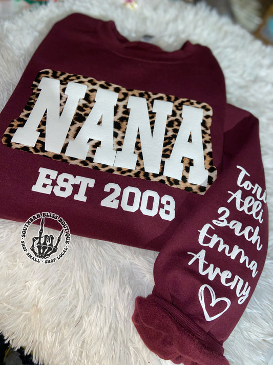 Cheetah Offset With Puff Custom Title Sweatshirt With Names On Sleeve