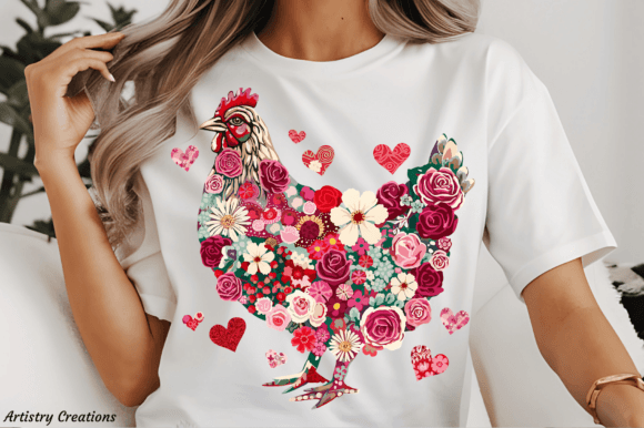 Valentine Floral Chicken T-shirt