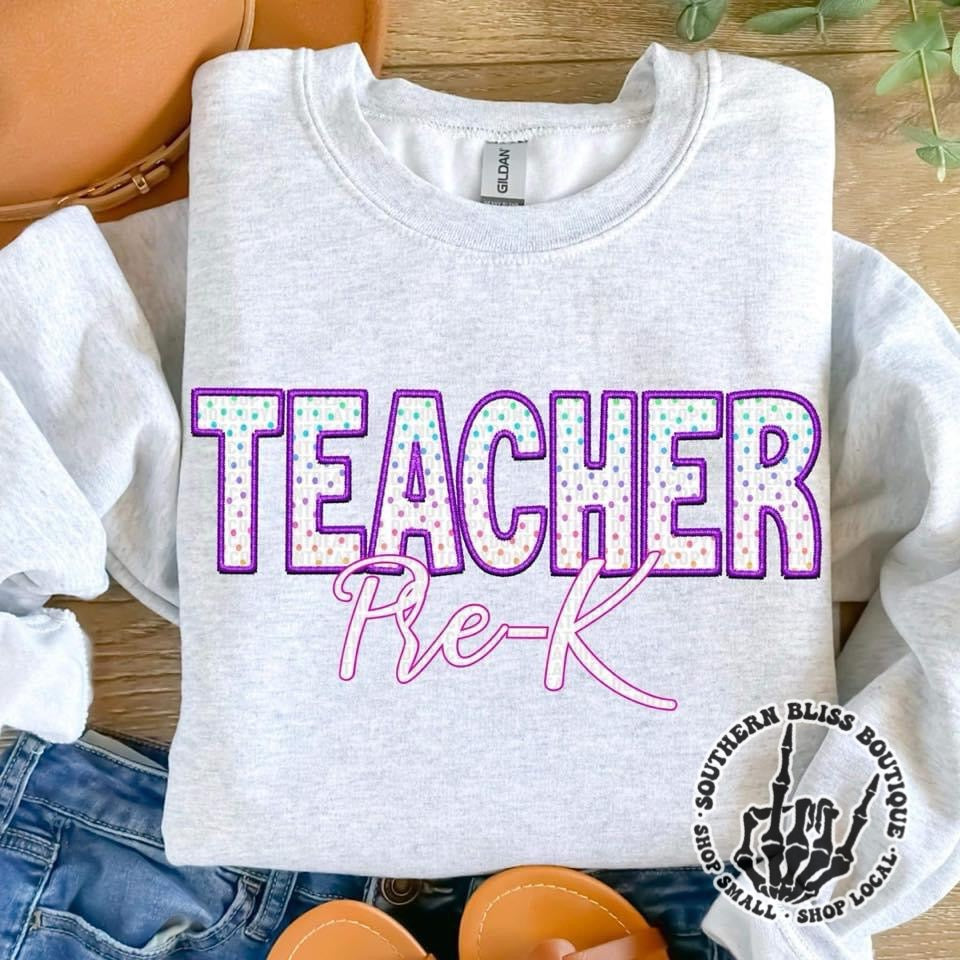 Teacher Polka Dot Embroidered Look Sweatshirt