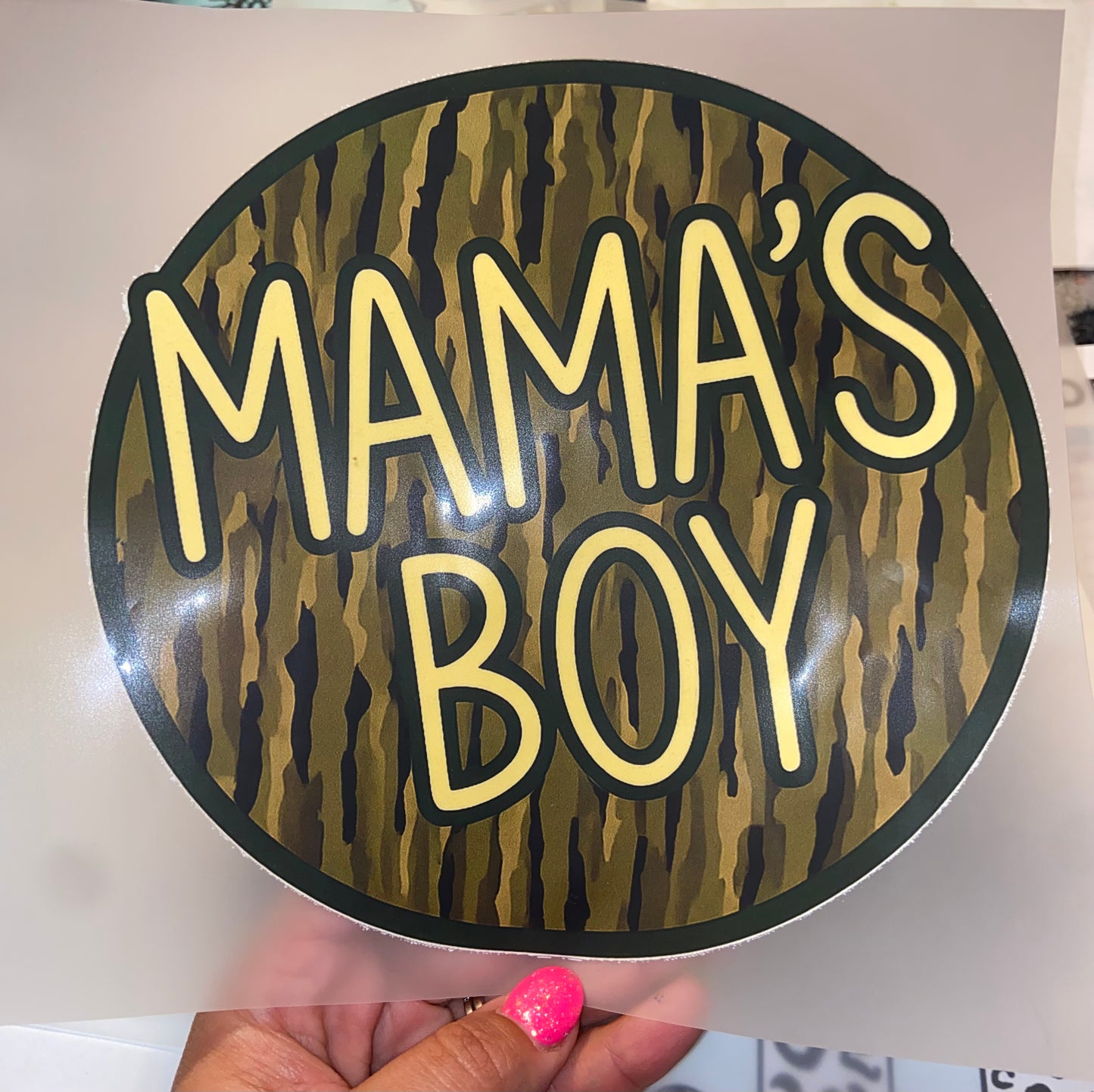 Quick Ship Mama’s Boy Camo Youth T-shirt