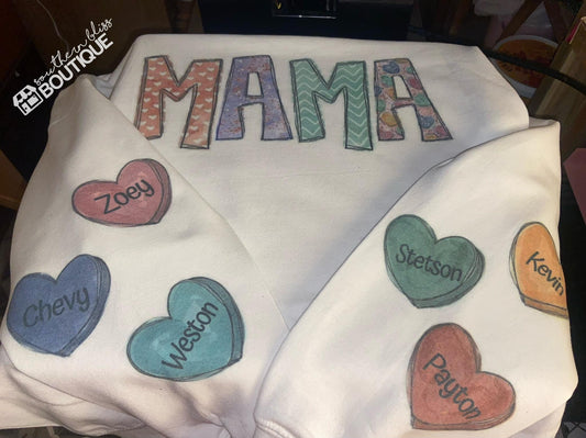 Mama Sweethearts Heart On Sleeve Sweatshirt