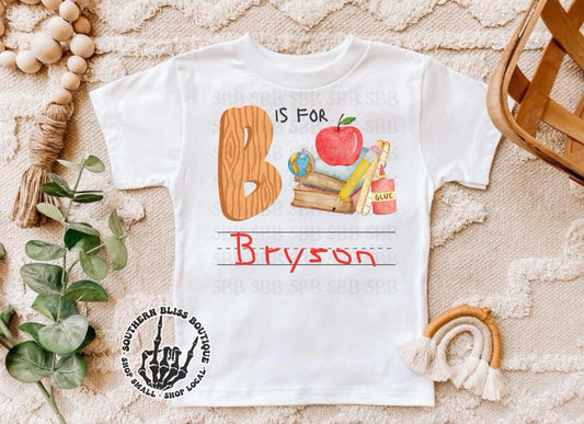 Boys School Letter Custom Handwriting Baby, Toddler, Youth Shirt