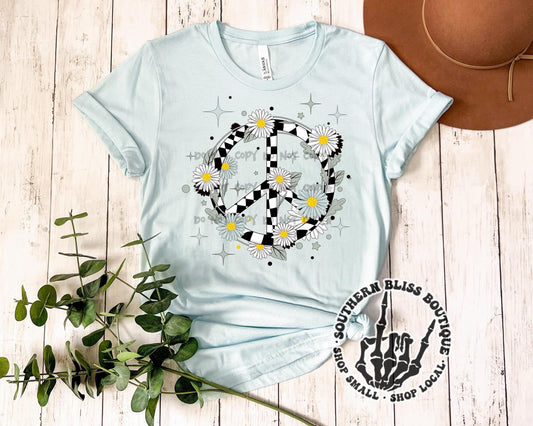 Groovy Checkered Peace Sign T-Shirt