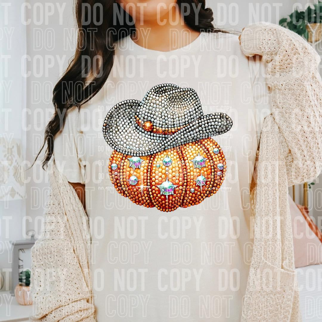 Bling Pumpkin With Cowboy Hat T-shirt