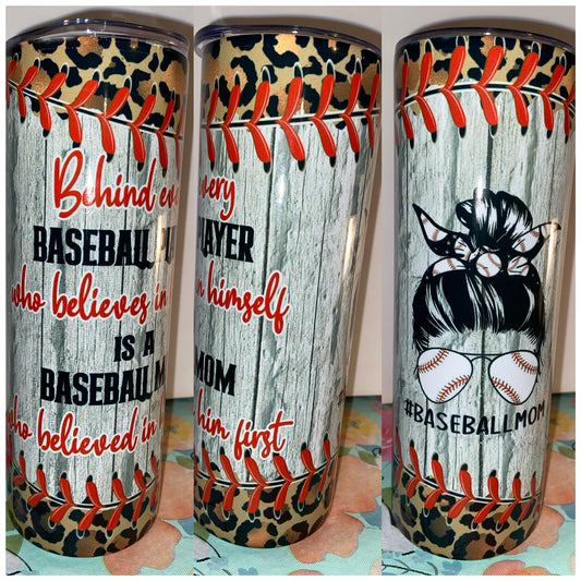 Baseball Mom Messy Bun & Quote 20oz Tumbler