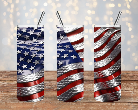 American Flag Metal Effect 20oz Tumbler