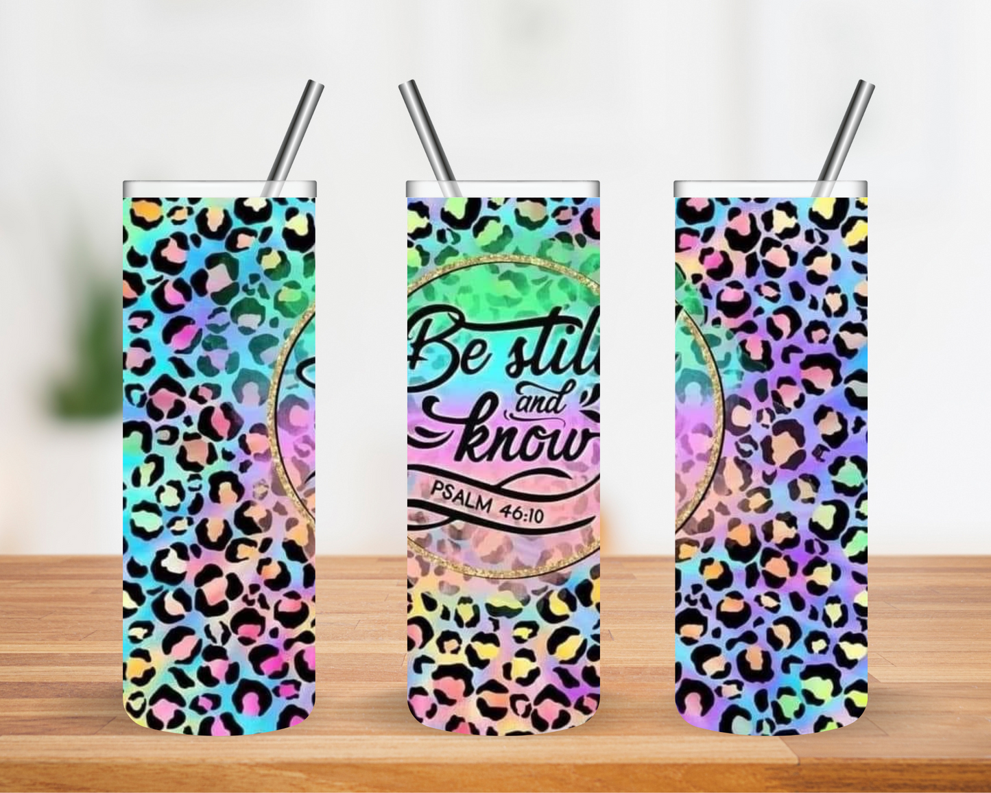 Be Still And Know Multicolor Cheetah 20oz Tumbler