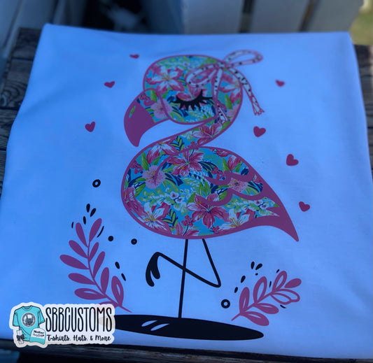 Floral Filled Flamingo T-shirt
