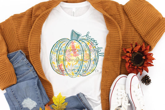 Happy Fall Floral Pumpkin T-Shirt