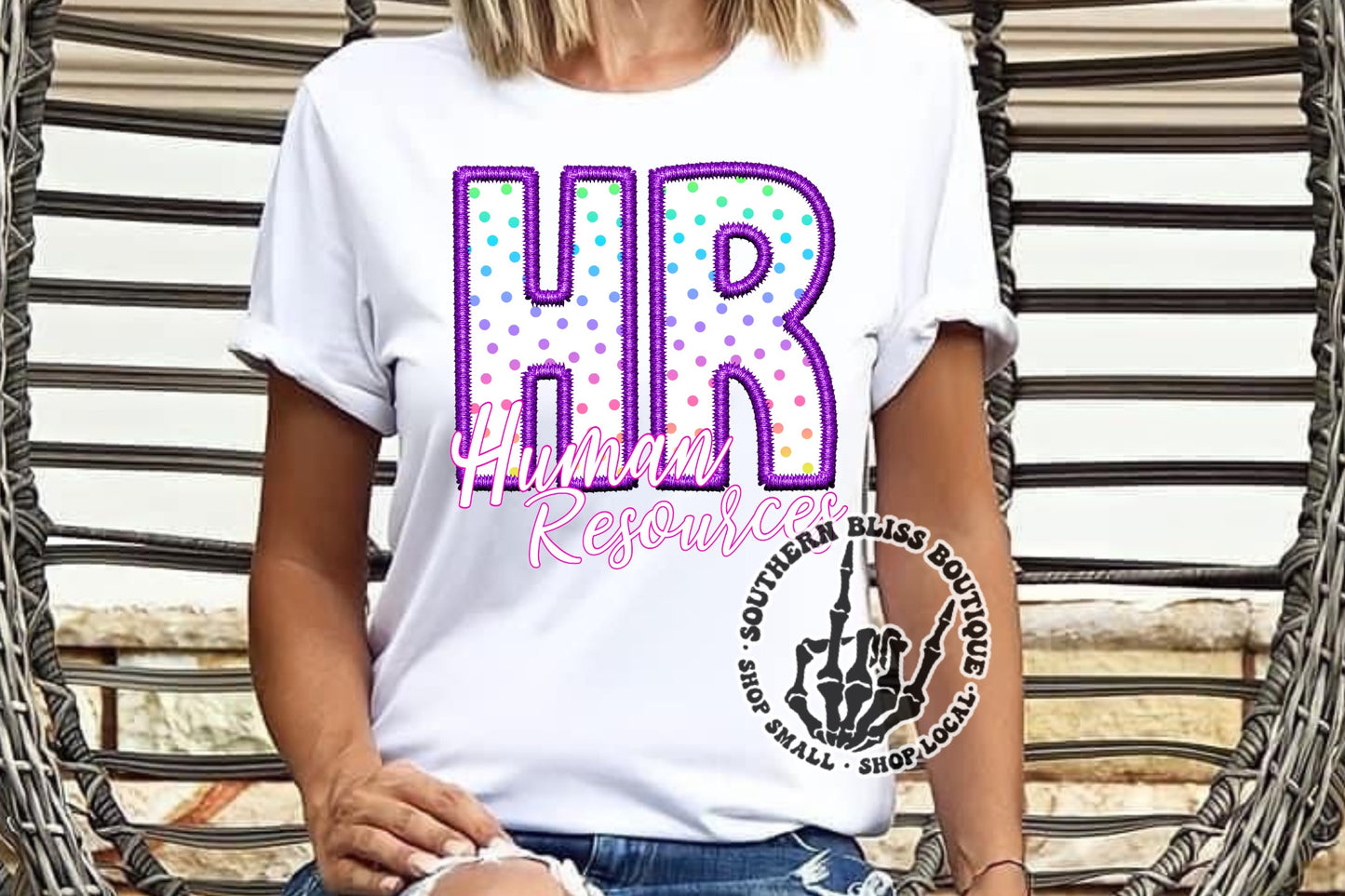 HR Human Resources Polka Dot Embroidered Look T-Shirt