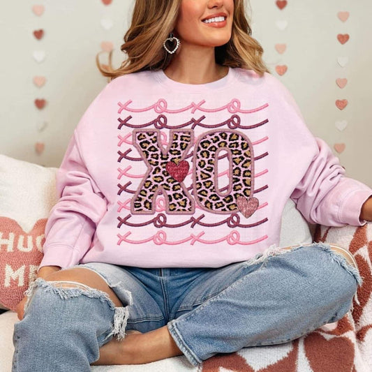 Leopard XOXO Love Stacked Shimmer Sweatshirt