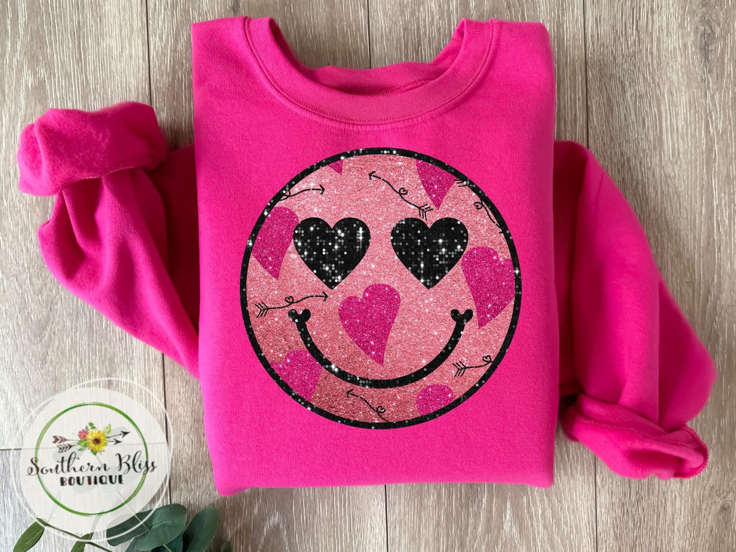 Valentine Glitter Emoji Hot Pink Sweatshirt