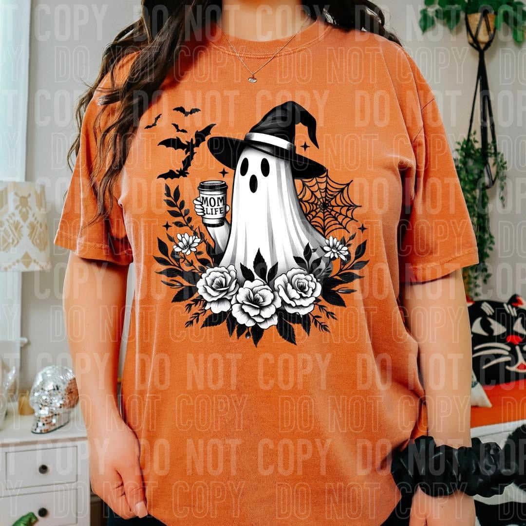 Mom Life Black and White Ghost Halloween T-shirt