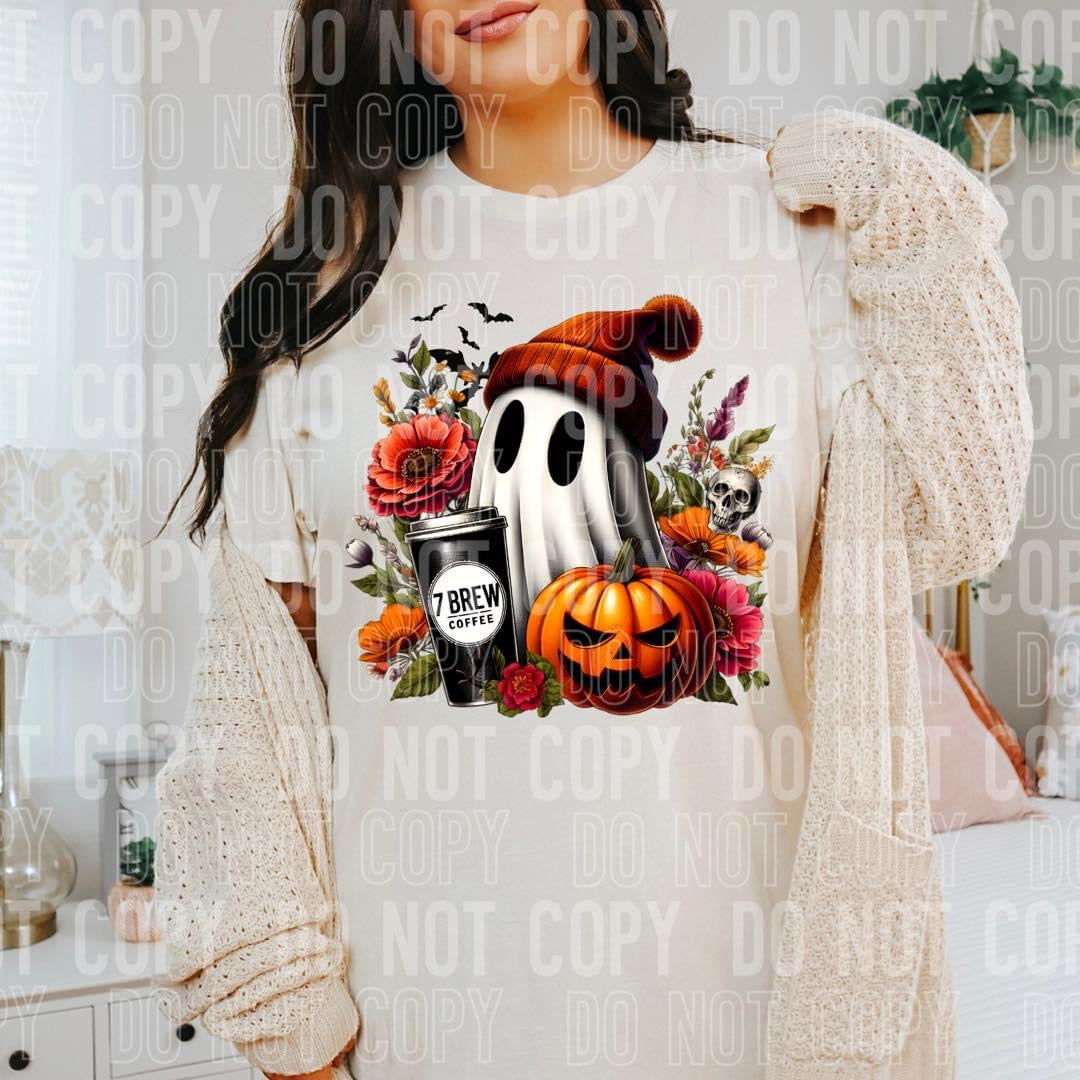 7 Brew Coffee Holding Ghost Halloween T-shirt