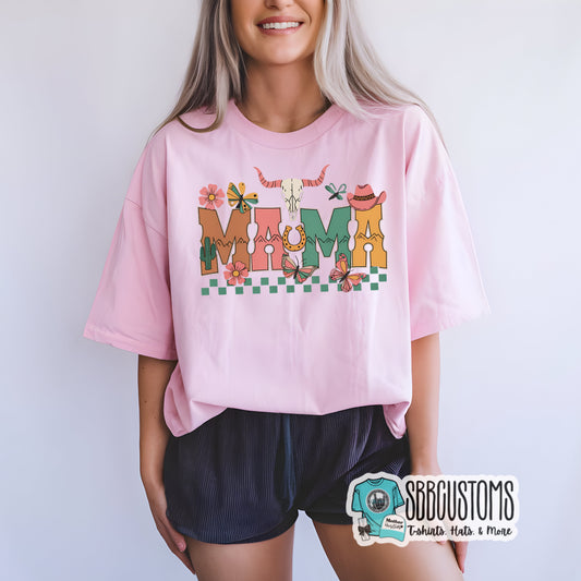 Western Mama Butterfly & Checkered T-shirt