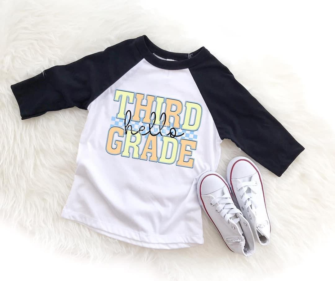 School Elementary Hello Grades Checkered Youth Shirt