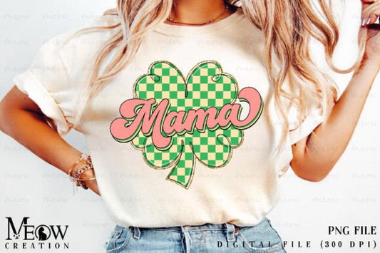 Mama Checkered Shamrock St Patricks T-shirt