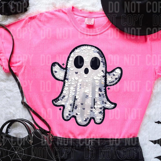 Sequin Look Ghost Halloween T-shirt