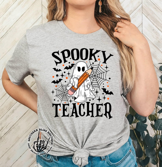 Spooky Teacher Ghost With Pencil Halloween T-Shirt