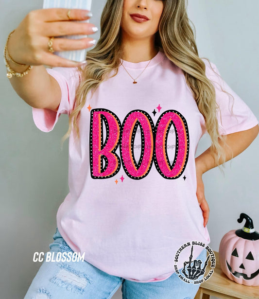 BOO Neon Pink and Orange Halloween T-Shirt