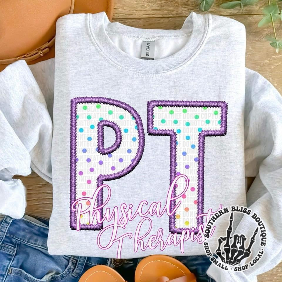 PT Physical Therapist Polka Dot Embroidered Look Sweatshirt