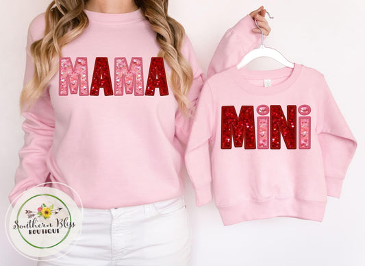 Mama or Mini Red and Pink Glitter Sweatshirt