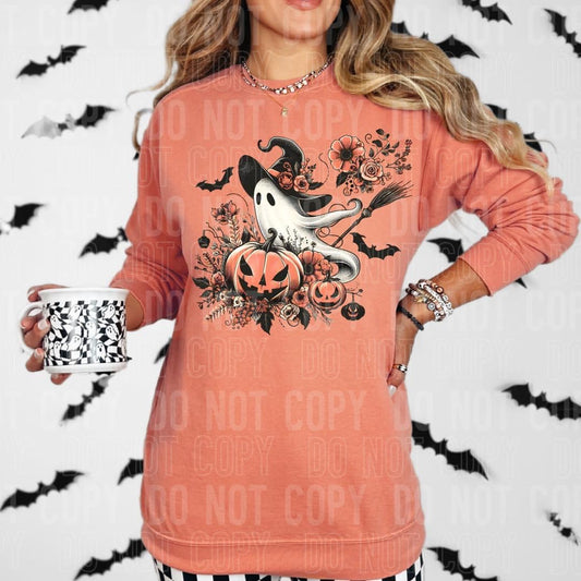 Spooky Ghost With Broomstick T-shirt