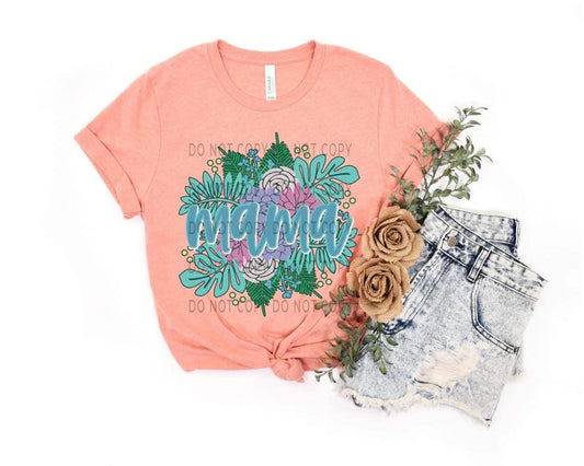 Mama Blue Floral T-Shirt