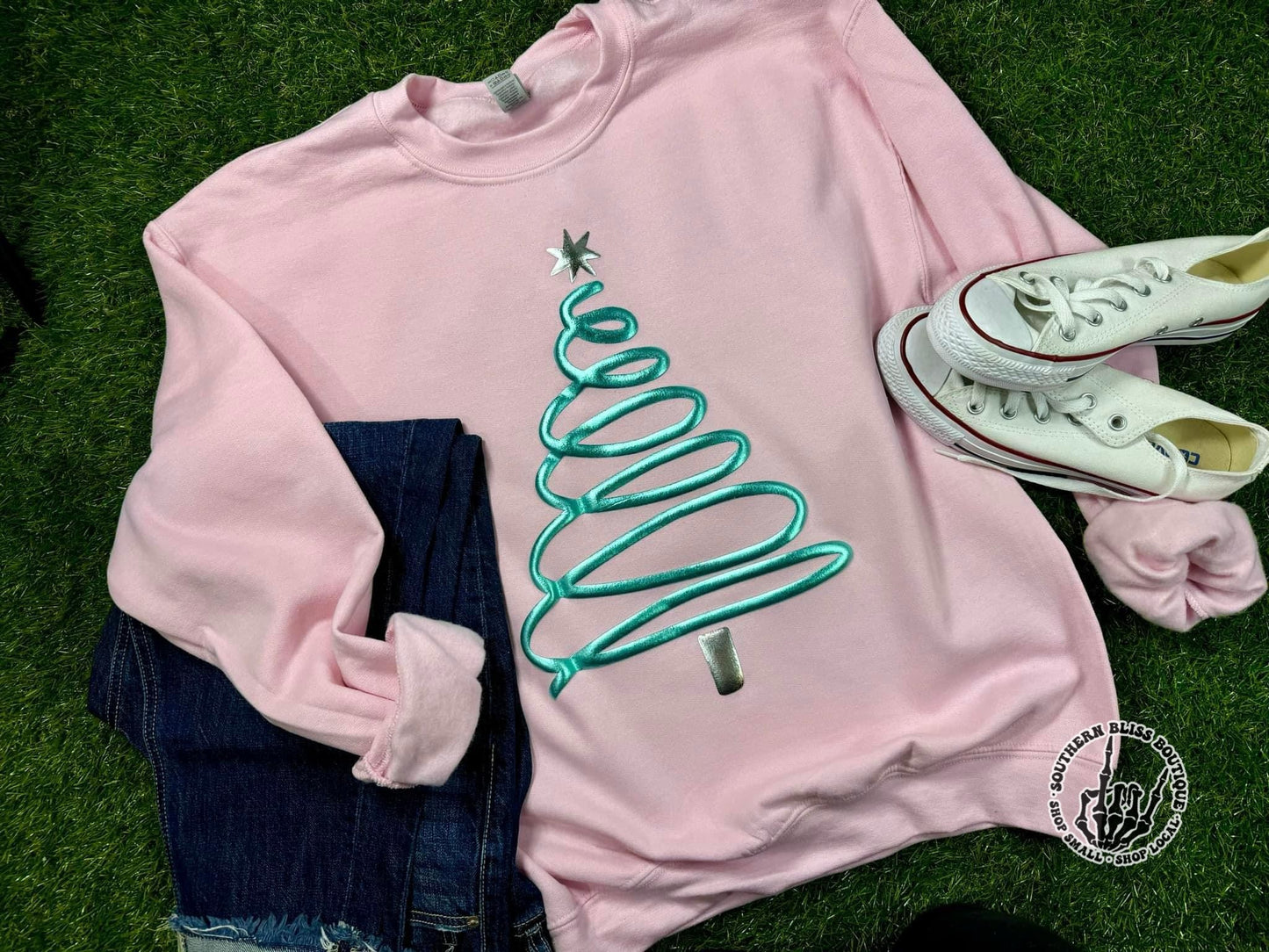 Christmas Tree Green Foil Puff Sweatshirt Preordere