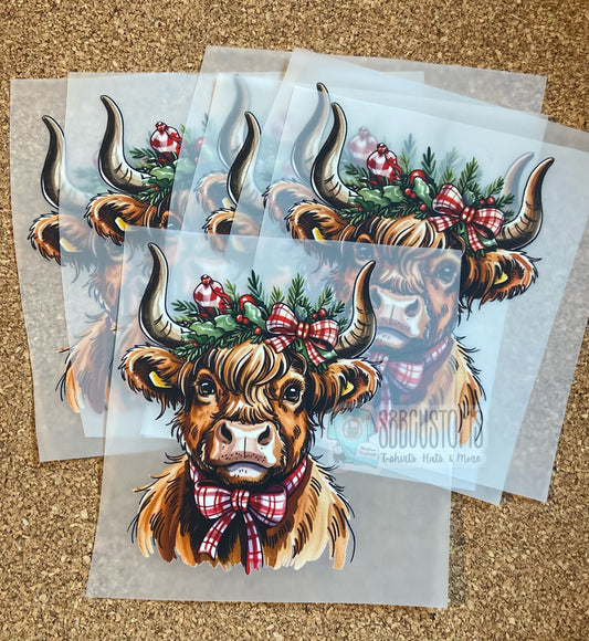 Highland Cow Christmas DTF Trucker Hat Patch Only