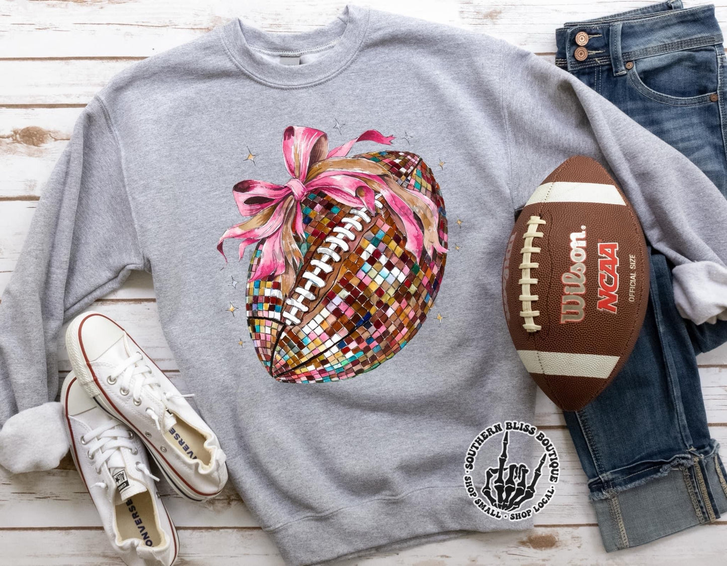 Football Shimmer Pink Bow Sweatshirt