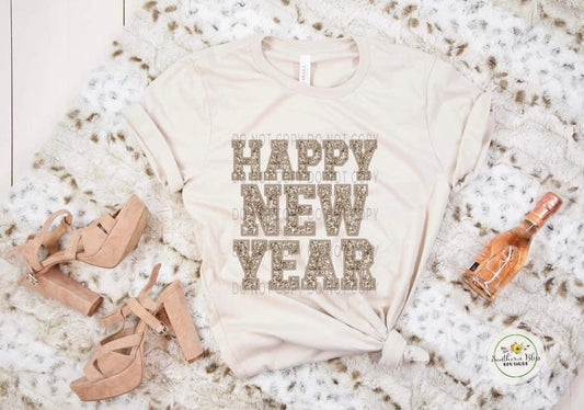 Happy New Year Gold Glitter T-shirt