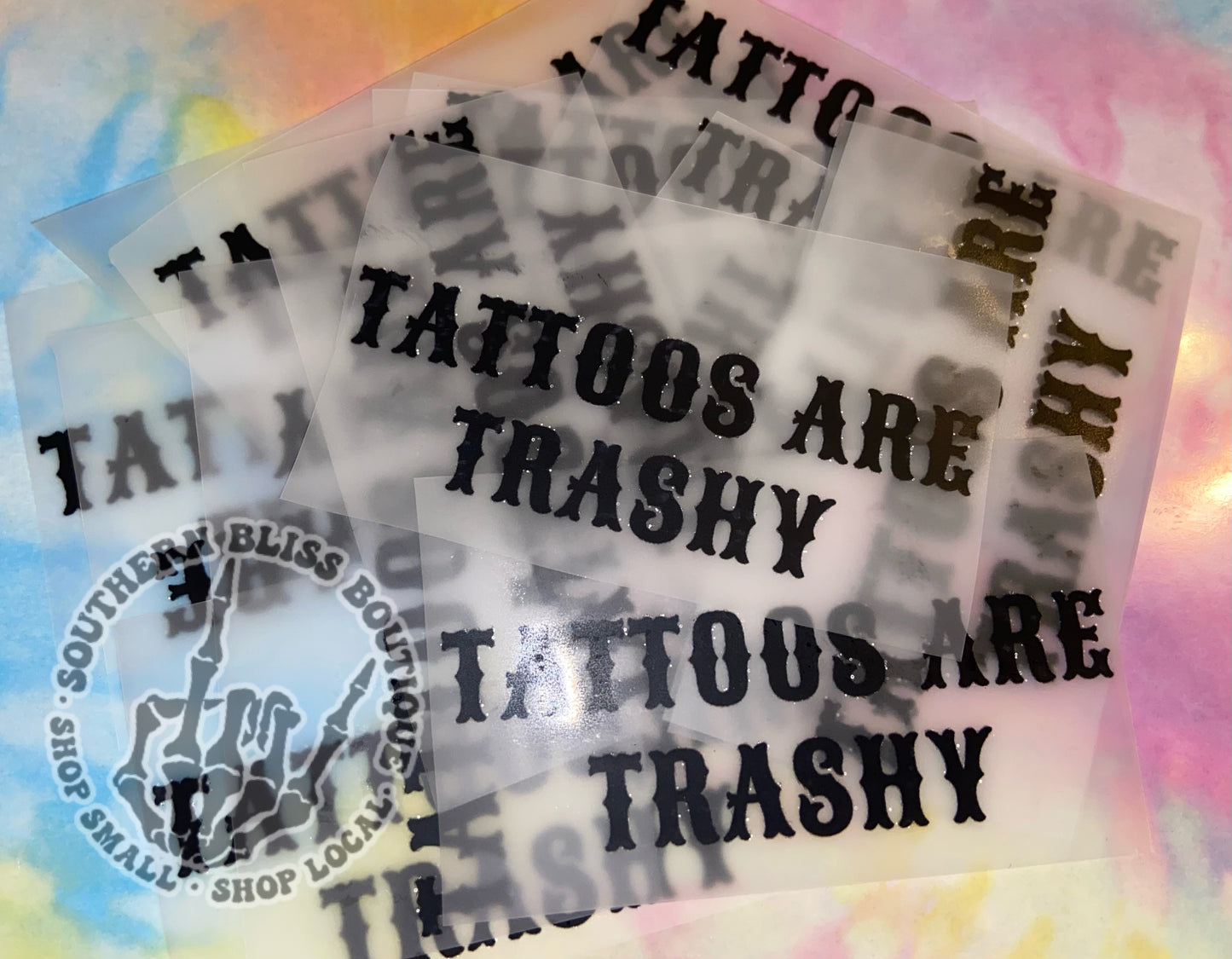 Tattoos Are Trashy Black DTF Hat Print