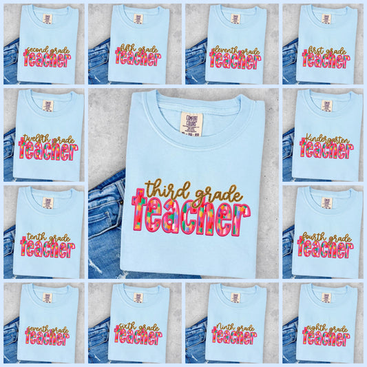 Teacher Watercolor Name Any Grade T-shirt