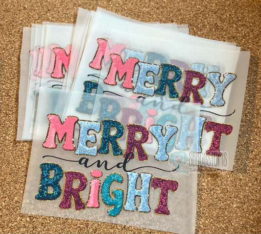Merry and Bright Christmas DTF Trucker Hat Patch Only