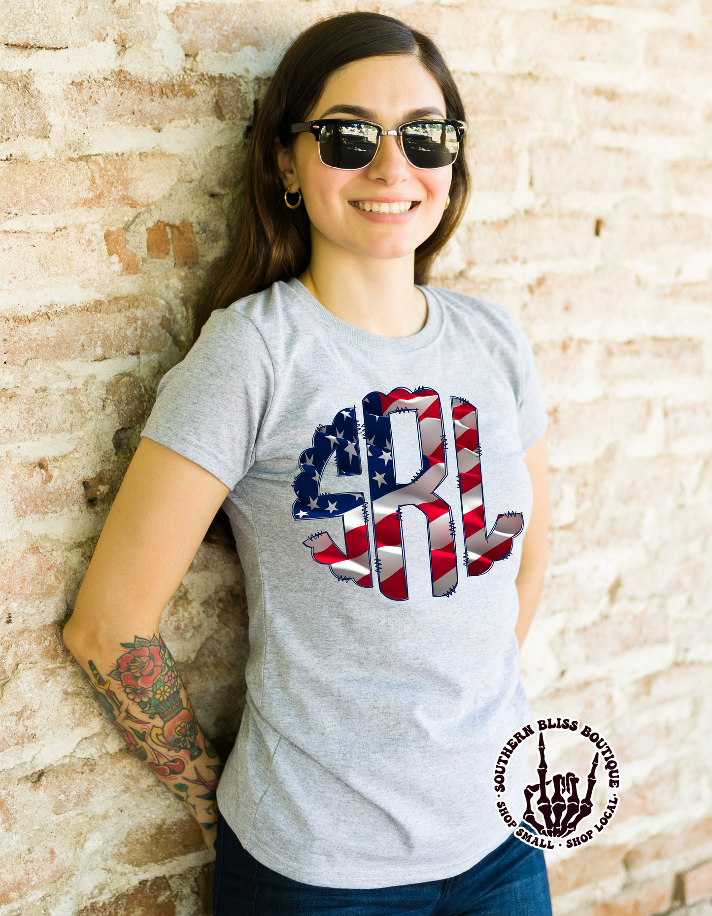 American Flag Filled Monogram Adult T-Shirt