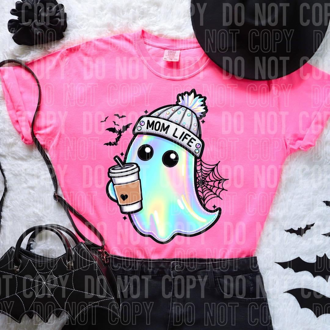 Mom Life Holographic Ghost Halloween T-shirt