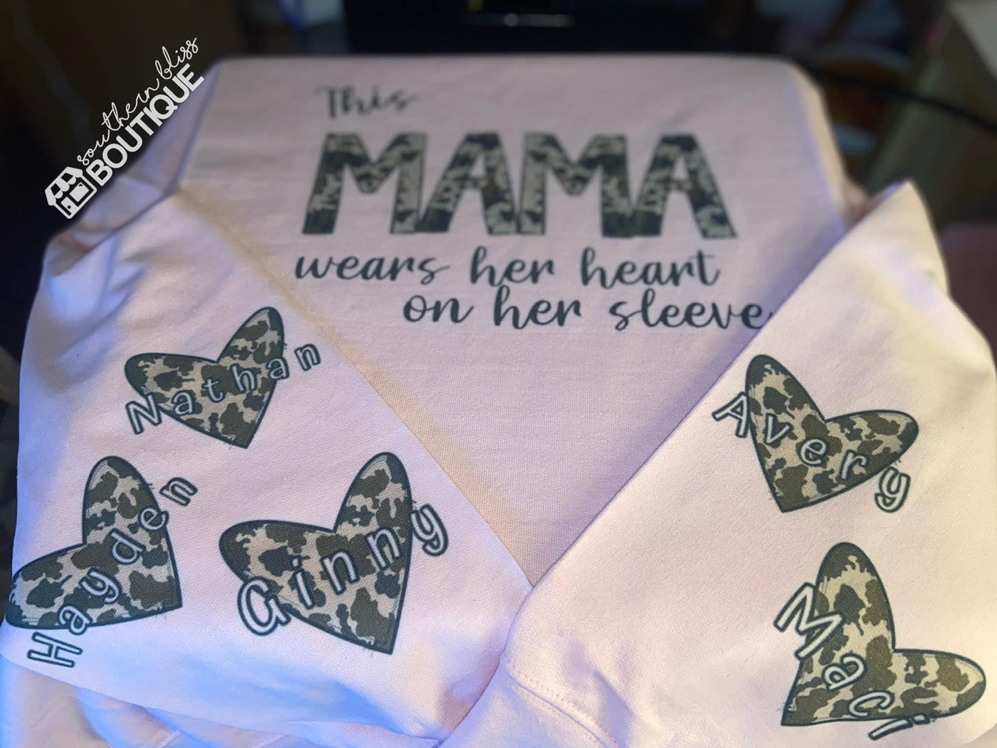 Mama Cow Print Heart On My Sleeve Sweatshirt