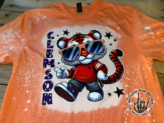 Clemson Tiger Mascot Team Spirit Bleached T-Shirt